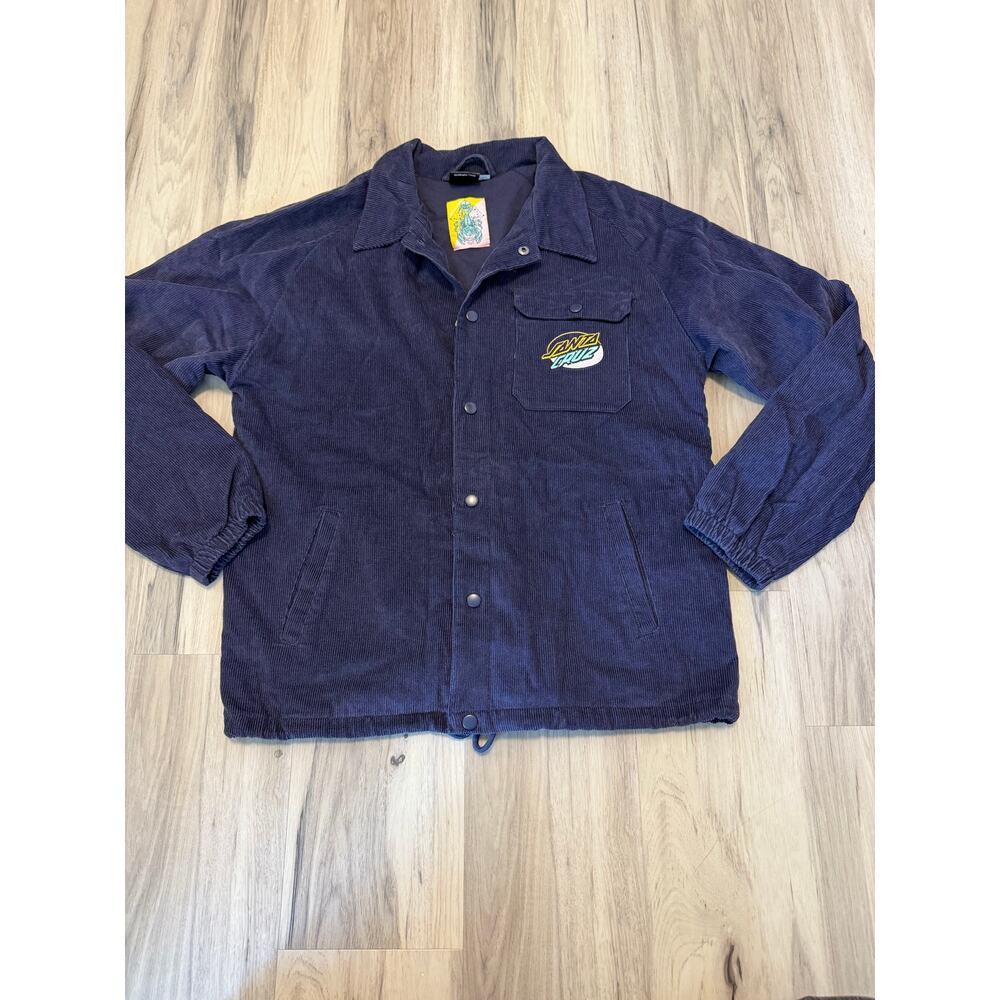 Santa Cruz jacket shacket sz Large corduroy skateboarding navy blue skater